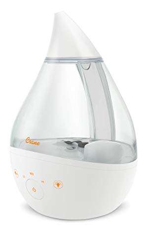 Crane White Drop 4 in 1 Ultrasonic Cool Mist Top Fill Humidifier with Sound Machine, 1 Gallon Tank, For Large Rooms, Clear and White, Baby Nursery Humidifier 1