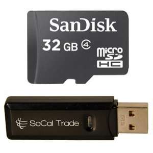SanDisk 32GB Micro SDHC Class 4 TF Memory Card for LG Mach Optimus L9 L7 L5 L3 G Vu Elite 4X 3D Splendor Escape Motion 4G Rumor Flex Nexus Blaze Spectrum 2 D1L with SoCal Trade, Inc. Micro SD HC & SD Card Reader - Bulk Packed