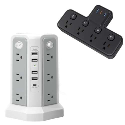 Multi Plug Outlet Extender, Surge Protector Power Strip, AC Outlets Extender with USB Charger(1 PD20W USB C) PASSUS Power Strips Surge Protection for Home Office DormRoom 1