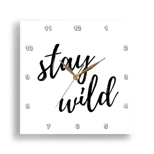 3dRose Wall Clock Silent - 15 inch - Stay Wild. Cursive Black Lettering on White Background. - Stamp City - Typography 1
