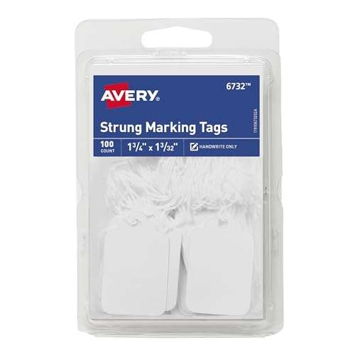 Avery Strung Marking Tags with String Attached, Gift Tags with String Attached, 1.75 x 1.09 in, Pack of 100 (6732) 1
