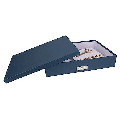 Bigso Sverker Fiberboard Legal and Art Storage Box | Scrapbook Storage Box for Loose Papers and More | Durable Document Boxes with Lid and Metal Label Holder | 17.1’’ x 12.2’’ x 3.3’’ | Blue 2
