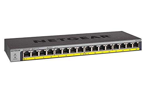 NETGEAR 16 Port PoE Gigabit Switch (GS116LP) - Unmanaged Network Switch - 16 x PoE+ @ 76 W Upgradeable, Desktop, Wall Mount or Rackmount, and Limited Protection
