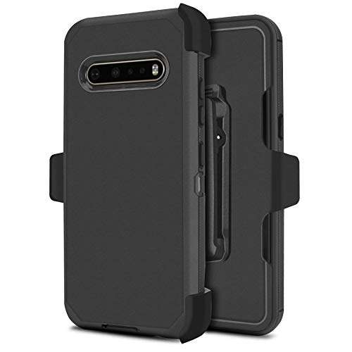 Customerfirst for LG V60 ThinQ, [Built-in Screen Protector] Holster Belt Clip Kickstand Heavy Duty Full Body Armor Shockproof Protective Case for LG V60 5G (Black) 1
