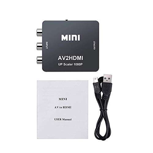 QGECEN Mini Composite AV RCA CVBS to HDMI Video Audio Converter Box Adapter 720p 1080p Upscaler with USB Charge Cable for Laptop DVD VHS VCR PS2 Wii 5