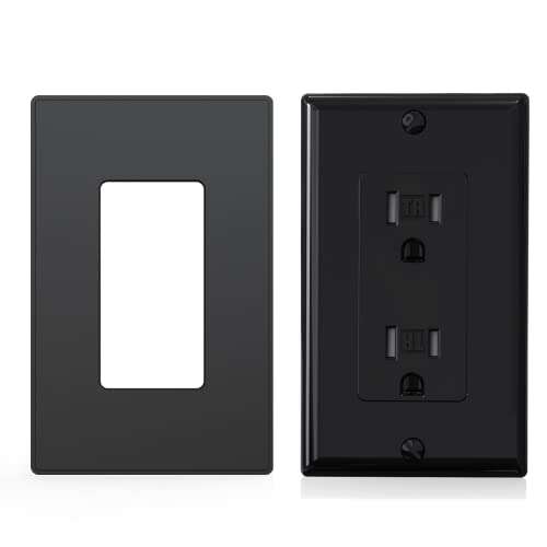 1-Gang Screwless Wall Plates and 15 Amp Outlet (10 Pack, Black)