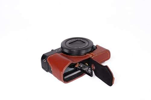 Handmade Genuine Real Leather Half Camera Case Bag Cover for Canon G7X Mark II M2 M II Brown Bottom Opening Version 1