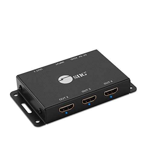 SIIG 1x4 Port HDMI 2.0 Splitter 4K 60Hz HDR Compact USB Powered Auto Scaling HDMI Splitter - HDMI 2.0a HDCP 2.2 Bypass, 18Gbps, YUV 4:4:4, 3D, EDID - 1 in 4 Out, TAA Compliant (CE-H23L11-S1) 1