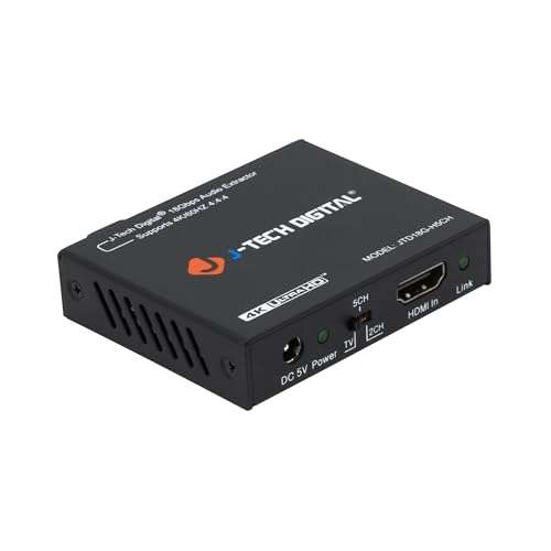 4K 60Hz HDMI Audio Extractor Converter SPDIF + 3.5MM Output Supports HDMI 2.0, HDCP 2.2, 1080P@120Hz, 1080P@144Hz, Dolby Digital/DTS Passthrough CEC, HDR10 by J-Tech Digital [JTD18G-H5CH] 1