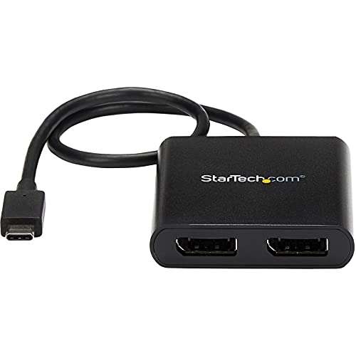 StarTech.com USB-C to Dual DisplayPort 1.2 Adapter, USB Type-C Multi-Monitor MST Hub, Dual 4K 30Hz/1080p 60Hz DP Laptop Display Extender / Splitter, Extra-Long Built-In Cable, Windows (MSTCDP122DP) 3