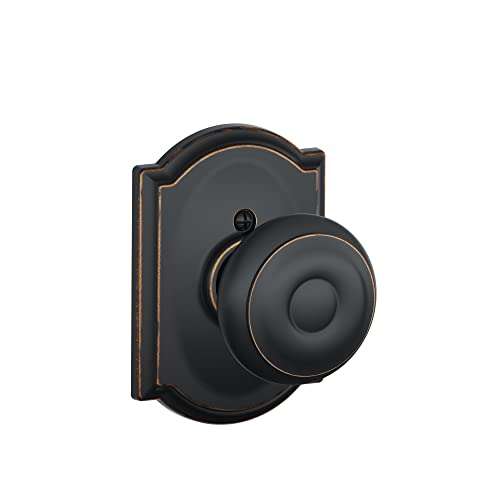 Schlage F170 GEO 716 CAM Georgian Door Knob with Camelot Trim, One Sided Non-Turning Dummy Door Handle, Aged Bronze 1