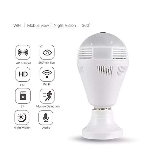 TP Plus V380 Pro Wi-Fi Full Ultra HD 1080P CCTV Smart Security Camera | LED Bulb Light with Holder | Indoor Wireless Panoramic Fish Eye Vision (Bulb Camera K-802) 5