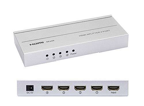 CERRXIAN HDMI Splitter 1 in 4 Out 4Kx2K @30Hz HDMI 1.4 HDCP,1 x 4 HDMI Splitter with DC Adapter Supports 4K@30HZ Full HD1080P for Xbox PS4 PS3 Fire Stick Roku Blu-Ray Player HDTV (1 in 4 Out) 1