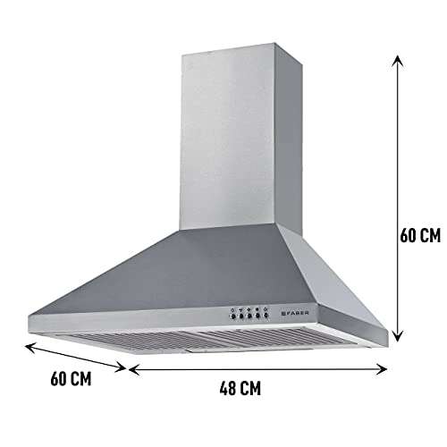 Faber 60 cm 800 m³/HR Pyramid Kitchen Chimney (HOOD CONICO PLUS BF SS 60, 2 Baffle Filters, Silver) 2