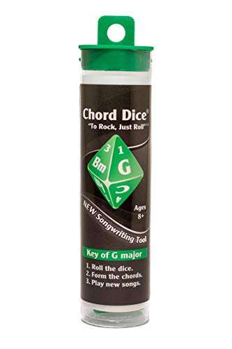 Chord Dice Songwriting Tool | Guitar Accessories for Acoustic Electric Guitar Player, Music Lover Gift for Songwriters | Key of G Major Chords on Green Dice 2