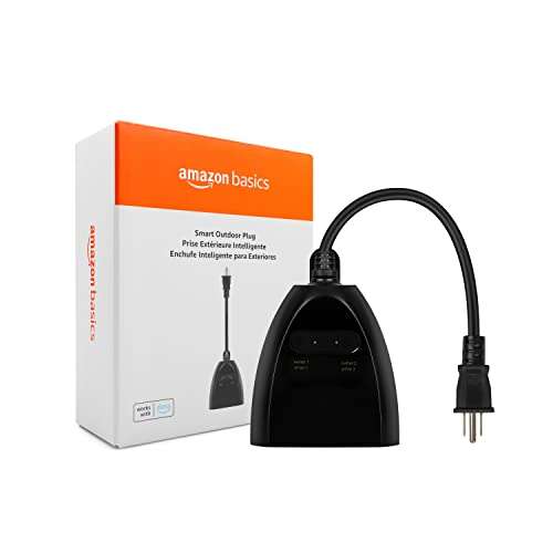 Amazon Basics Smart Outdoor Plug with 2 Controllable Outlets, Works with Alexa Only, 2.4 GHz Wi-Fi, Black 1