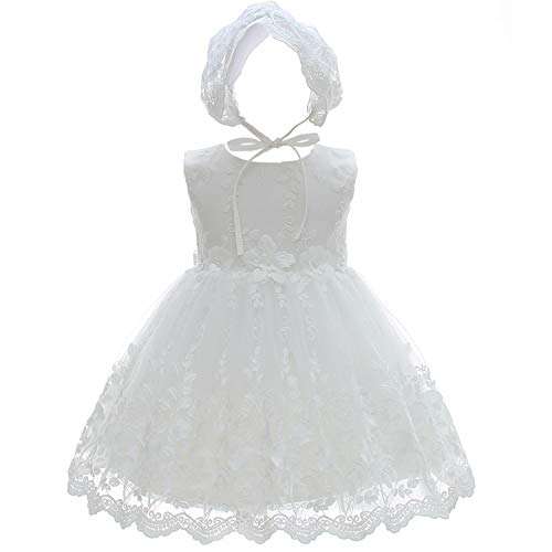 Silver Mermaid Baby Girls Christening Baptism Dress 2 Piece Floral Lace Baptism Gown Christening Dress Set(3M,White) 1