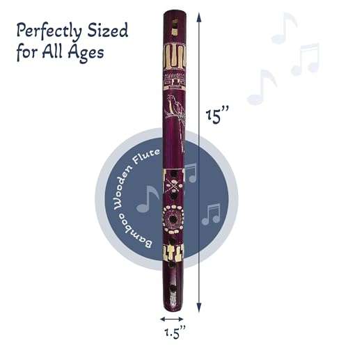 Mia Jewel Shop - Handmade Colored Bamboo Wooden Flute | Tribal Nature Pattern | Native Recorder for Beginners, Meditation & Music Lovers (Purple) 3