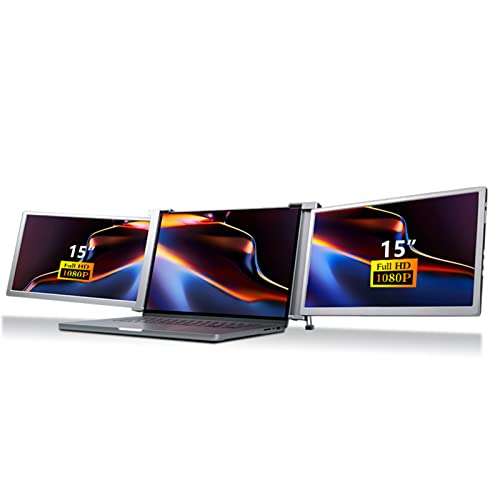Triple Monitor for Laptop, 15 inch Full HD 1080P IPS Display, Laptop Monitor Dual Screen Extender, Type C Portable Monitor for 15-17 inch Laptops(Space Gray) 1