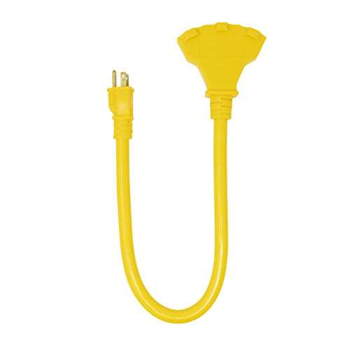 Coleman Cable 04112 12/3 Tri-Source Adapter Extension Cord, 2-Foot, Yellow 1