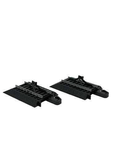 Bachmann Trains - Snap-Fit E-Z TRACK HAYES BUMPERS (2/card) - STEEL ALLOY Rail With Black Roadbed - HO Scale Grey, 8 3