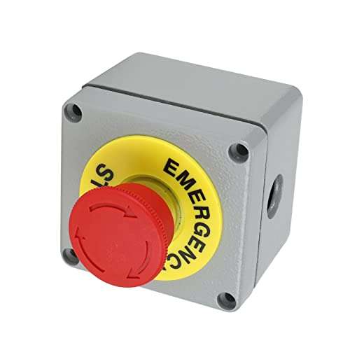 Emergency Switch Box 1 Button Stop Control Operation Box, IP66 Waterproof Emergency Stop Switch, Quick Stop Single Push Button Switch, 80x75x60 Mushroom Head Emergency Push 5