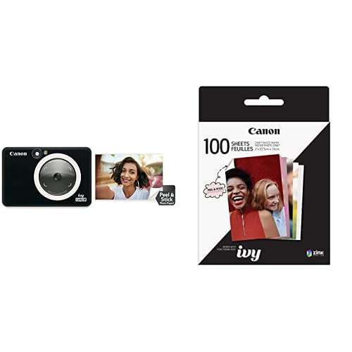 Canon Ivy CLIQ 2 Instant Camera Printer, Mini Photo Printer, Matte + Canon ZINK™ Sticky Back Photo Paper Pack (100 Sheets)