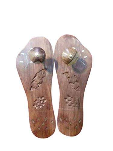 Essential sagwan Wood Khadau, Charan Paduka, Handcrafted Wooden Slipper with Heel Rosewood for Auspicious(Designed, Brown) 2