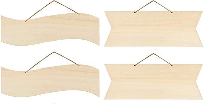 AmericanElm Unfinished Hanging Wood Sign Blank Decorative Plaque 3mm Thick Wooden Slices Banners with Ropes for Pyrography Painting Writing Home DIY Crafts Supplies (Wood Color, 4 Pieces) 1