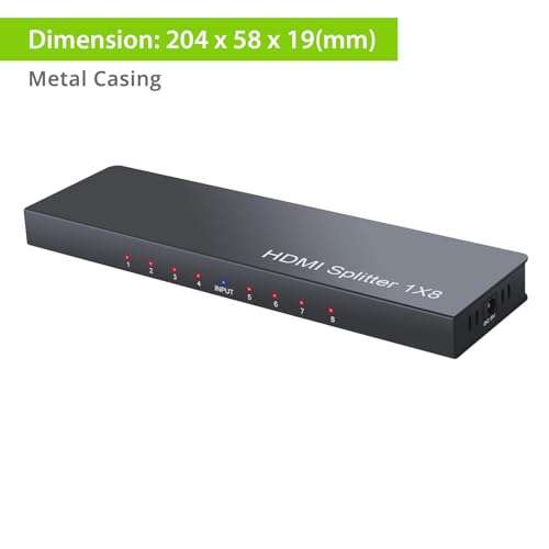 LiNKFOR 1x8 HDMI Powered Splitter with Power Adapter 8 Ports HDMI Splitter Ultra 4K @ 30 Hz Support 3D Full HD 1080P (1 in 8 Out) 6