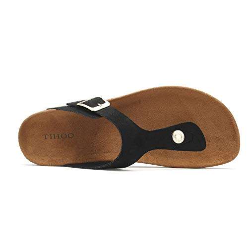 TIHOO Women's T-Strap Thong Sandals Beach Slip On Flip-Flops black 5 5
