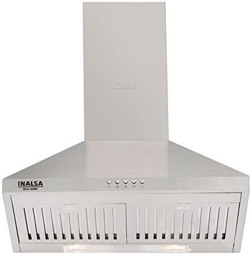 Inalsa 60cm, 950 m³/hr Kitchen Chimney Brio BF with SS Baffle Filter, Push Button Control, (Stainless Steel) 1