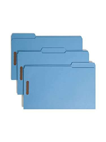 Smead Fastener File Folder, 2 Fasteners, Reinforced 1/3-Cut Tab, Legal Size, Blue, 50 per Box (17040) 1