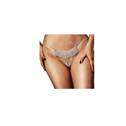 Women Sexy Rhinstone Underwear G-String Thong Panties Bridal Crystal Tassel Body Chain Jewelry Bikini Crystal Waist Body Chain for Nightclub(Silver) 2