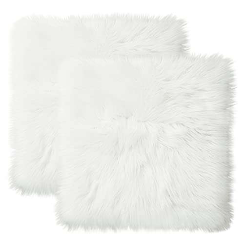 Softlife Square Faux Fur Sheepskin Chair Cover Seat Cushion Pad Super Soft Area Rugs for Living Bedroom Sofa (1.6ft x 1.6ft, White, pack of 2) 2