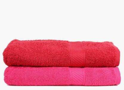ELSTONE HOME Cotton 350 GSM Bath Towel Set (Pack of 2, Red, Pink) 2