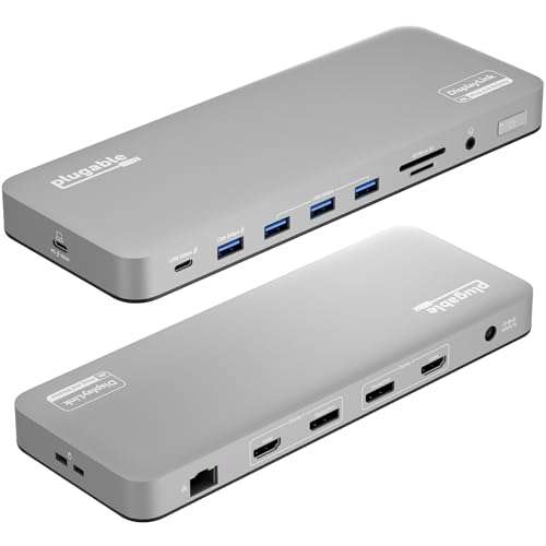 Plugable USB C Laptop Docking Station, Dual Monitor 4K 60Hz for Apple Mac M1/M2/M3/M4, 2X HDMI or 2X DisplayPort, 100W Charging DisplayLink Dock, 2 Displays for MacBook, Driver Required (UD-6950PDH) 1