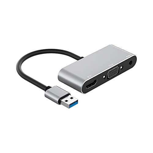 USB 3.0 to HDMI +VGA+3.5mm Audio 2 in 1 Converter USB Split-Screen HD VGA hub 1080P Drive Free 6