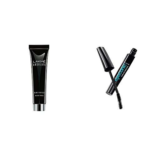 Lakme Absolute Blur Perfect Makeup Primer, Peach, 10 g & Lakme Eyeconic Lash Curling Mascara For Eyelash Volume, Smudge Proof, Water Proof, Black, 9 ml 1