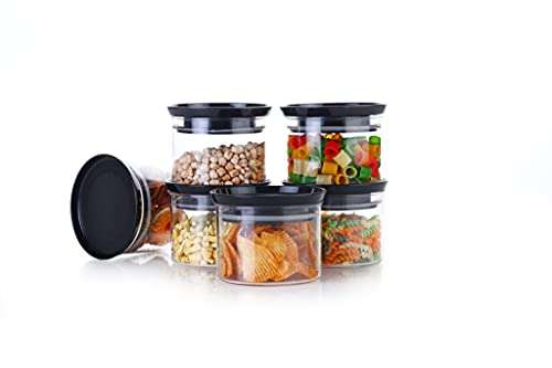 YouBee Plastic Air Tight Kitchen Storage Container For Rice | Dal | Atta, Bpa-Free, Flour | Cereals | Snacks | Stackable | Modular, Round, 500 Ml Set 6 (Black) 1