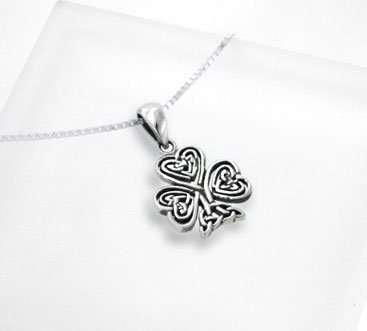 Celtic Knot Irish Shamrock 3-Leaf Clover Sterling Silver Pendant with 18" Necklace 2
