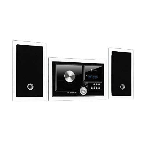 AUNA Stereosonic Microsystem, Shelf Stereo System, Micro System, 2 Stereo Speakers, Front-Loading CD Player, FM Tuner, Bluetooth, Wireless Connection, USB Port, Incl. Remote Control, Black 1