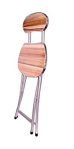 bi3 Multipurpose Folding Chair Wooden Seat Foldable Metal Leg with Back Support 4