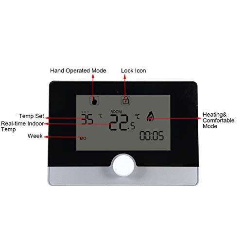 Digital Programmable Temperature Controller Fahrenheit and Centigrade Thermostat for Electric Heating Equipment and Wall-Hung Boiler Heating System(black) 2