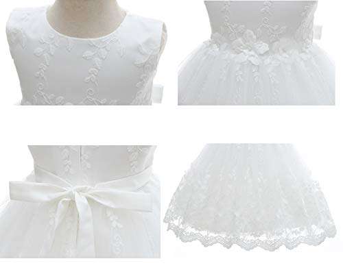 Silver Mermaid Baby Girls Christening Baptism Dress 2 Piece Floral Lace Baptism Gown Christening Dress Set(3M,White) 6