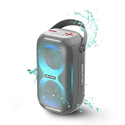 Dolphin Portable Bluetooth Speaker - Loud & Compact Size, IPX5 Waterproof, Long-Lasting Battery - Ideal for Beach, Pool, Shower, Gym, Camping, Outdoors (Gray) 1