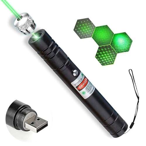 Cyahvtl Laser Pointer, Tactical Flashlights 2000 Metres Green Long Range High Power Handheld Flashlight, Rechargeable Laser Pointer for USB, with Star Cap Adjustable Focus Suitable for Projecto 1