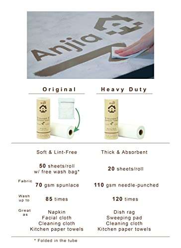 Anjia® Original Reusable Bamboo Rayon Towels - 50 Sheets, A Wash Bag Included - Great as Kitchen Paper Towel, Facial Washcloth, Napkins, Cleaning Cloth and Dish Rags - Replacement of Paper Towels Bulk 6