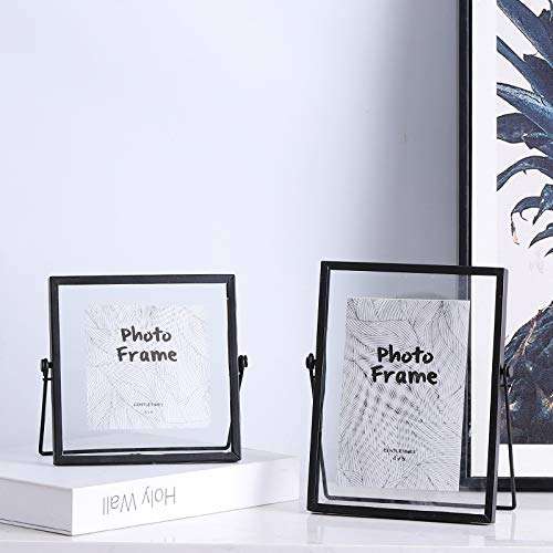 XIAOHONG 2 Pack 4x6 Metal Floating Glass Picture Frame with Metal Easel (Vertical), Simple Metal Geometric Picture Frame for Photos, Art, Tabletop Display (Black) 4