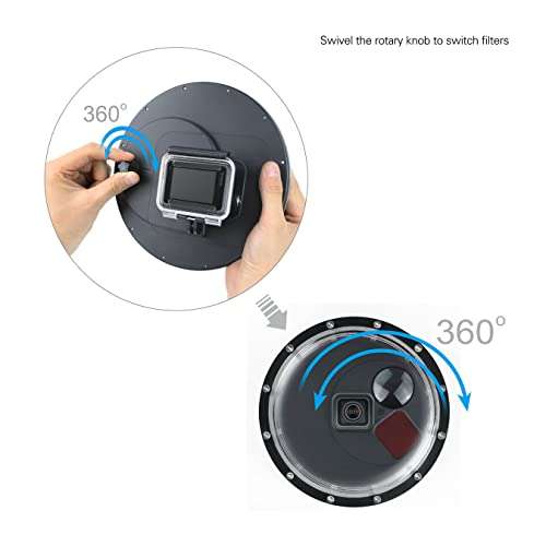 SOONSUN Waterproof Dome Port for GoPro Hero 5 Black Hero 6 Black Hero 7 Black Hero (2018) Camera, Underwater Dome Housing with Filters for GoPro Hero 5 6 7 Black, Built-in Red and 10x Close-up Filters 3